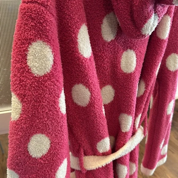 💕HP💕Barefoot Dreams polka dot short hooded pink robe - Picture 7 of 10